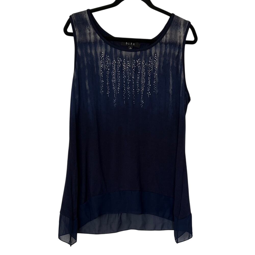 B.L.E.U. Navy and Silver Embellished Tank Top Woman's Large